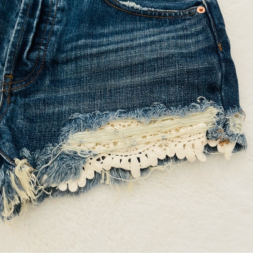 Free People Dark Blue Frayed Jean Shorts - Picture 4 of 6